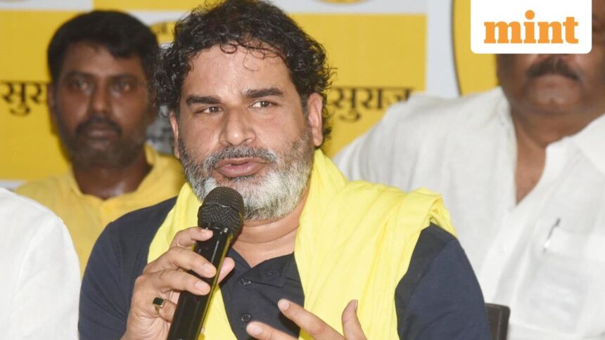 Patna, Bihar, India -Aug .01, 2025: Jan Suraaj Party president Prashant Kishore addressing a press conference at party office in Patna, Bihar, India, Friday,01. 2025.(Photo by Santosh Kumar/ Hindustan Times)
