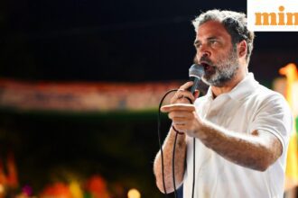 Congress leader Rahul Gandhi speaks during