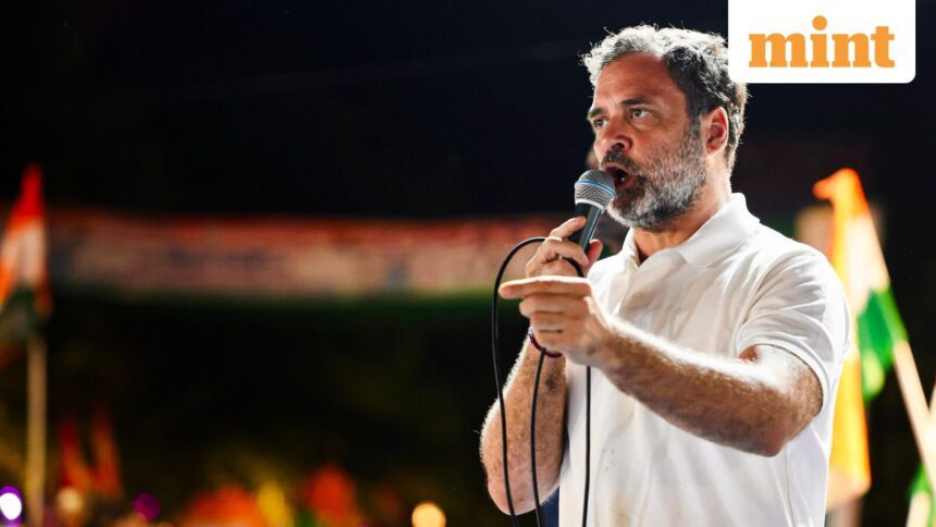Congress leader Rahul Gandhi speaks during