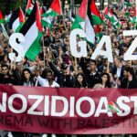 Thousands of pro-Palestinian protesters take part in a demonstration with the slogan