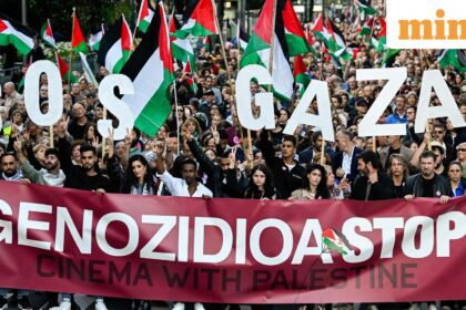 Thousands of pro-Palestinian protesters take part in a demonstration with the slogan