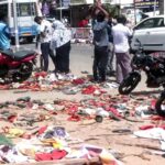 A visual from the spot where a stampede occured during a public event of Tamilaga Vettri Kazhagam chief and actor Vijay, in Karur on Sunday.