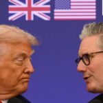 US President Donald Trump and British Prime Minister Keir Starmer announce an agreement between the two countries as they hold a press conference at Chequers at the conclusion of a state visit on September 18, 2025 in Aylesbury, Britain.