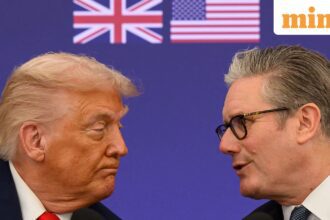 US President Donald Trump and British Prime Minister Keir Starmer announce an agreement between the two countries as they hold a press conference at Chequers at the conclusion of a state visit on September 18, 2025 in Aylesbury, Britain.