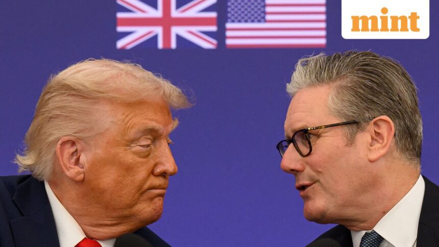 US President Donald Trump and British Prime Minister Keir Starmer announce an agreement between the two countries as they hold a press conference at Chequers at the conclusion of a state visit on September 18, 2025 in Aylesbury, Britain.