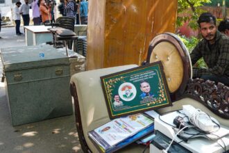 New Delhi: Residence of Congress leader and former MP Udit Raj, which is allotted in the name of his wife Seema Raj, an IRS officer, being vacated by the Directorate of Estates, Ministry of Housing and Urban Affairs, in New Delhi, Friday, Oct. 24, 2025. (PTI Photo)(PTI10_24_2025_000093A)