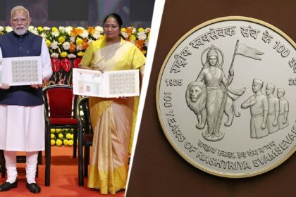 Modi releases stamp, coin to mark RSS centenary; Oppn calls it an “insult” to India’s freedom struggle, constitution