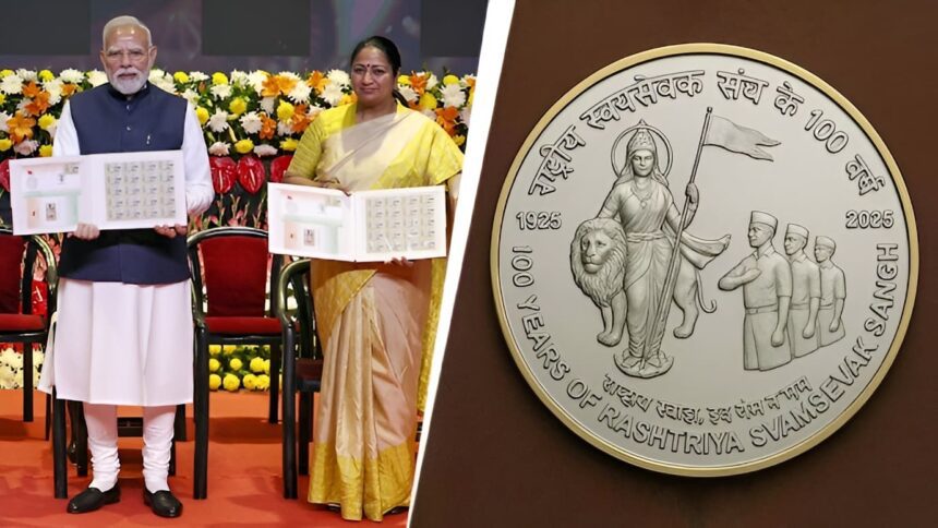 Modi releases stamp, coin to mark RSS centenary; Oppn calls it an “insult” to India’s freedom struggle, constitution
