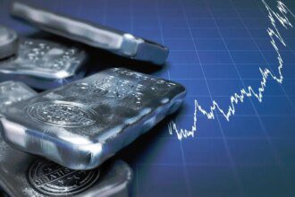 Silver surges to near record high as gold recedes
