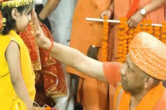 UP CM Yogi performs Kanya Pujan at Gorakhnath Temple on Maha Navami