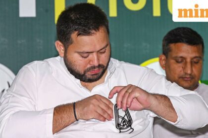Patna: Leader of Opposition in Bihar Assembly and RJD leader Tejashwi Yadav during a press conference, in Patna. (PTI Photo)