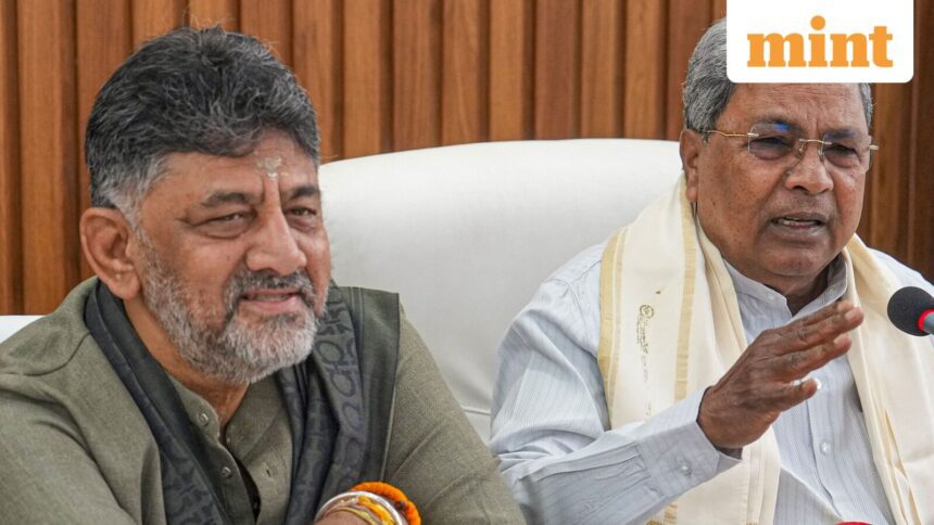 Karnataka Chief Minister Siddaramaiah with Deputy CM D K Shivakumar during a joint press conference after a breakfast meeting amid the ongoing leadership issue