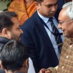 Bihar Chief Minister Nitish Kumar meets Rashtriya Janata Dal (RJD) leader Tejashwi Yadav. (File)
