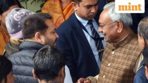 Bihar Chief Minister Nitish Kumar meets Rashtriya Janata Dal (RJD) leader Tejashwi Yadav. (File)