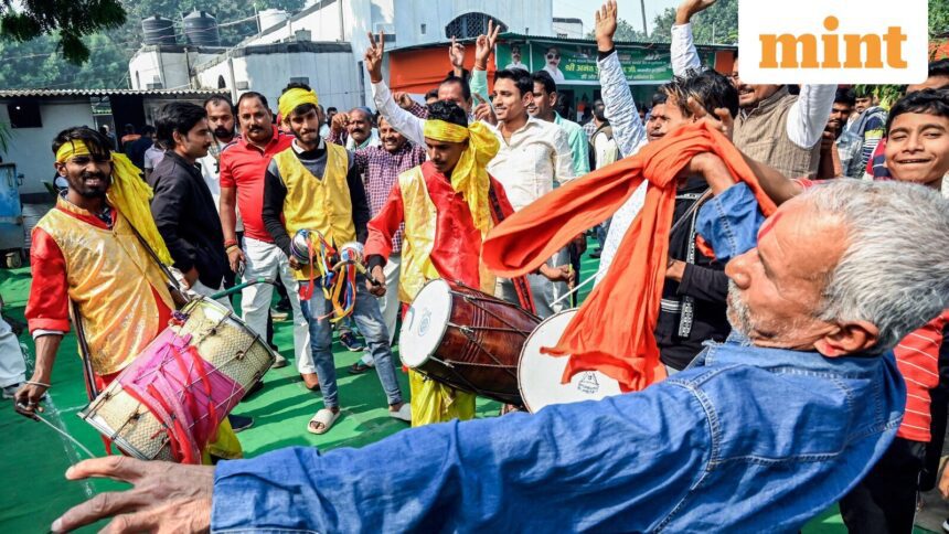Workers and supporters celebrate JD(U) win in Bihar assembly elections