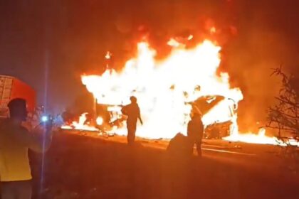 At least 10 killed as bus collides with truck, catches fire in Karnataka