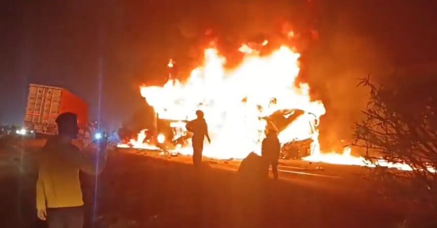 At least 10 killed as bus collides with truck, catches fire in Karnataka