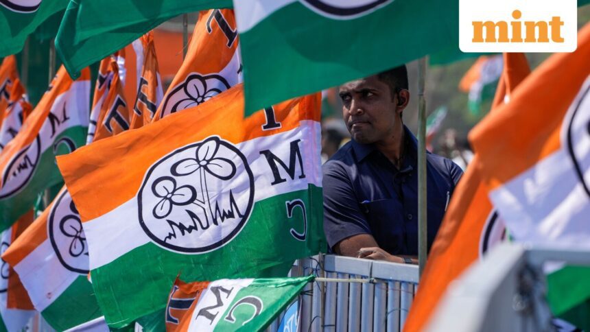 A file photo of Trinamool Congress party flags.