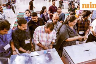 Kozhikode: Polling officials open ballot boxes during counting of votes for the Kerala local body elections, in Kozhikode