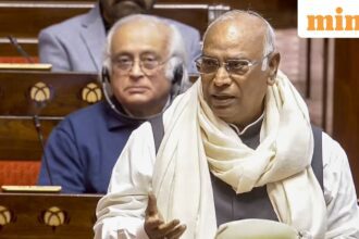 New Delhi: Congress President Mallikarjun Kharge speaks during the first day of the Winter Session of Parliament, in New Delhi, Monday, Dec. 1, 2025. (Sansad TV via PTI Photo)