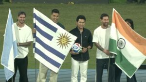 Lionel Messi holds India's flag as Day 2 of GOAT tour ends at Wankhede, footballer to meet PM Modi