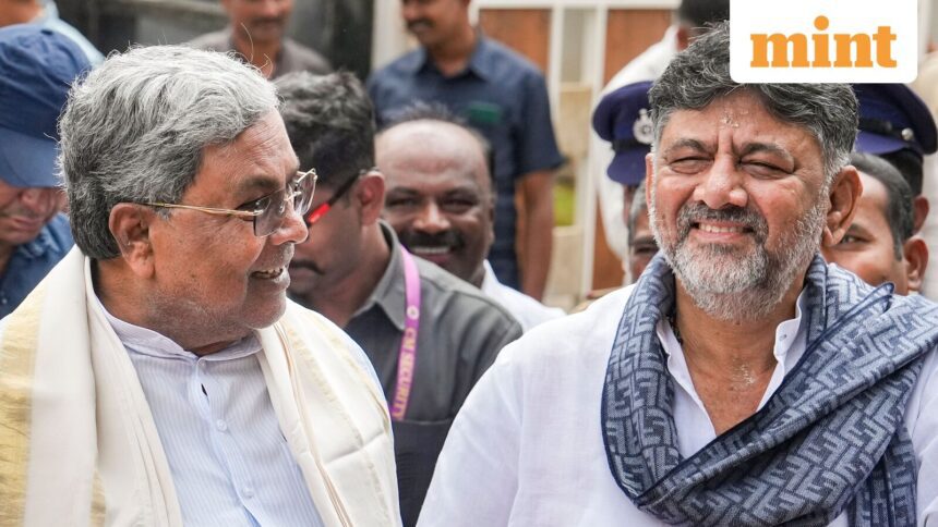 Bengaluru: Karnataka Chief Minister Siddaramaiah and state Deputy Chief Minister DK Shivakumar speak to the media after second round of breakfast meeting amid leadership tussle in the state, in Bengaluru, Tuesday, Dec. 2, 2025. (PTI Photo/Shailendra Bhojak)(PTI12_02_2025_000207A)