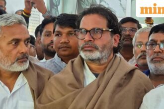 West Champaran, Bihar, India -Nov .21, 2025: Jan Suraaj chief Prashant Kishor addresses the media after his day-long silent fast, in West Champaran district, Bihar, India, Friday,21, 2025.(Photo by / Hindustan Times)
