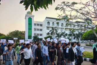 “Attack on public education”: MANUU students protest Telangana govt plan to resume 50 acres of university land