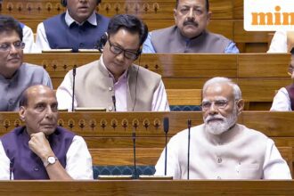 Prime Minister Narendra Modi, Union Ministers Rajnath Singh, Piyush Goyal Kiren Rijiju and Pralhad Joshi and other members amid voting on the women