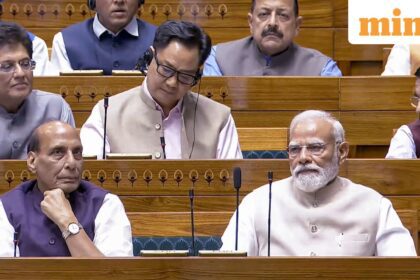 Prime Minister Narendra Modi, Union Ministers Rajnath Singh, Piyush Goyal Kiren Rijiju and Pralhad Joshi and other members amid voting on the women