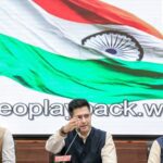 New Delhi: Rajya Sabha MP Raghav Chadha, centre, adddresses a press conference at the Constitution Club, in New Delhi, Friday, April 24, 2026. Rajya Sabha MPs Sandeep Pathak, left, and Ashok Mittal are also seen. (PTI Photo)(PTI04_24_2026_000230B)