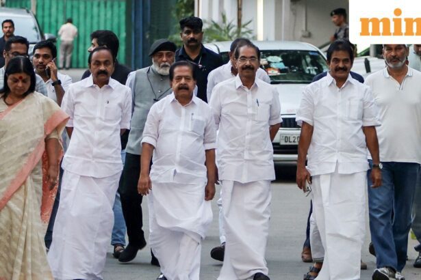New Delhi, May 09 (ANI): Kerala legislative assembly LoP V D Satheesan with Kerala Congress President Sunny Joseph, Kerala AICC in-charge Deepa Dasmunsi, party General Secretary K C Venugopal and Congress senior leader Ramesh Chennithala leave from the party President Mallikarjun Kharge