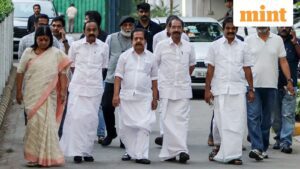 New Delhi, May 09 (ANI): Kerala legislative assembly LoP V D Satheesan with Kerala Congress President Sunny Joseph, Kerala AICC in-charge Deepa Dasmunsi, party General Secretary K C Venugopal and Congress senior leader Ramesh Chennithala leave from the party President Mallikarjun Kharge